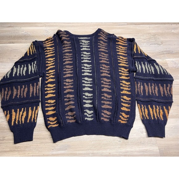 Vintage 3D Textured Knit Sweater Multicolor 90s‎ Cosby Biggie K. Cosa XL Hip Hop - Picture 2 of 8